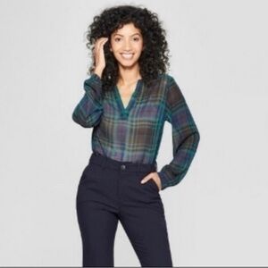 A New Day sheer plaid blouse